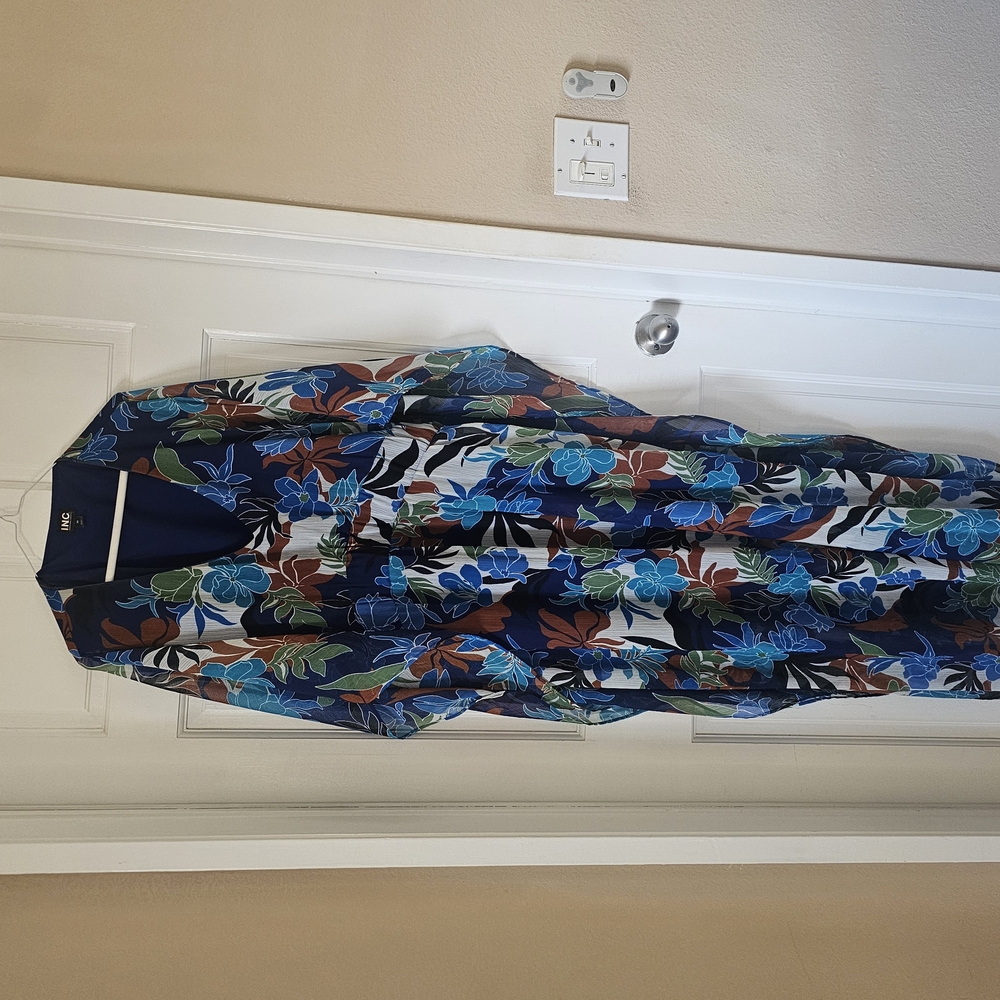 Kaftan Dress  Floral Maxi Dress with Blue and Green Accents